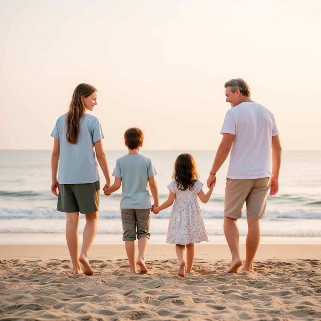 Familie am ruhigen Strand